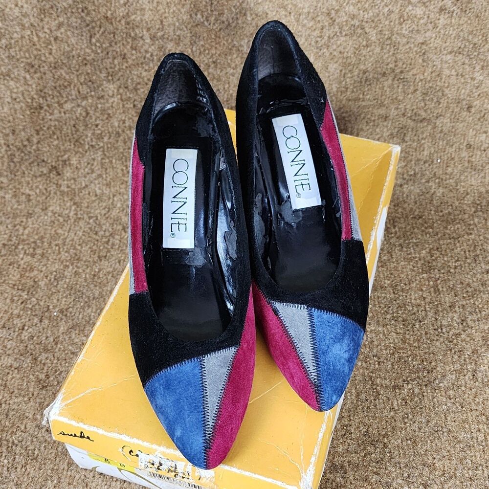 Vintage Connie Women Shoe Pumps Colorblock Suede Eliza 8B Heels Gray Burgundy